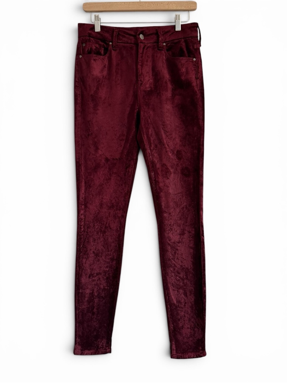 Fidelity Luna Vamp Burgundy Velvet Skinny Jeans Size 26 High Rise Stretch